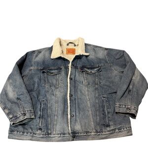 Levi's Men’s 6XL Big & Tall Classic Blue Denim Trucker Jacket with Sherpa Lined